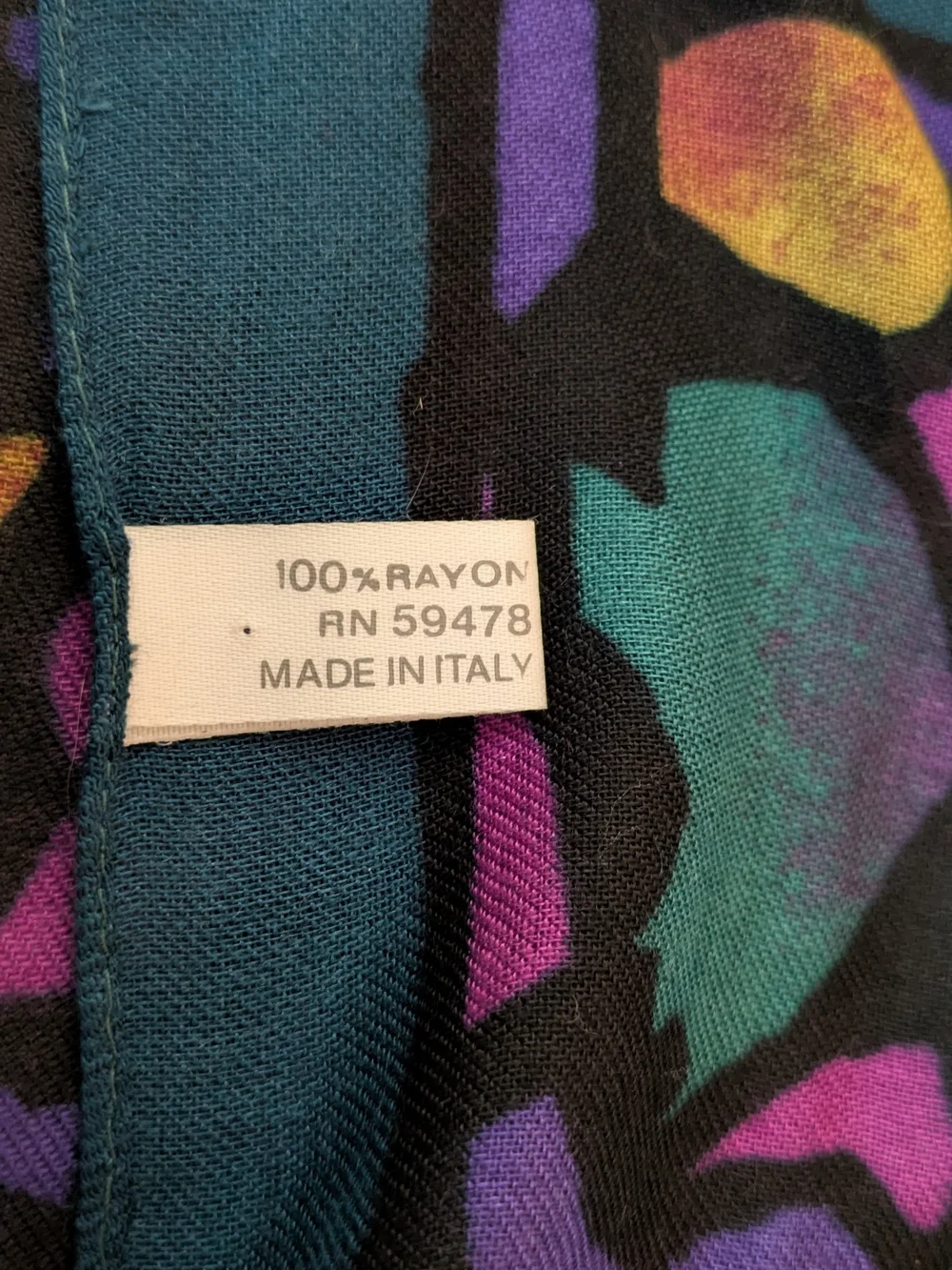 Abstract Leaf Print Silk Scarf - Teal, Purple, Mustard